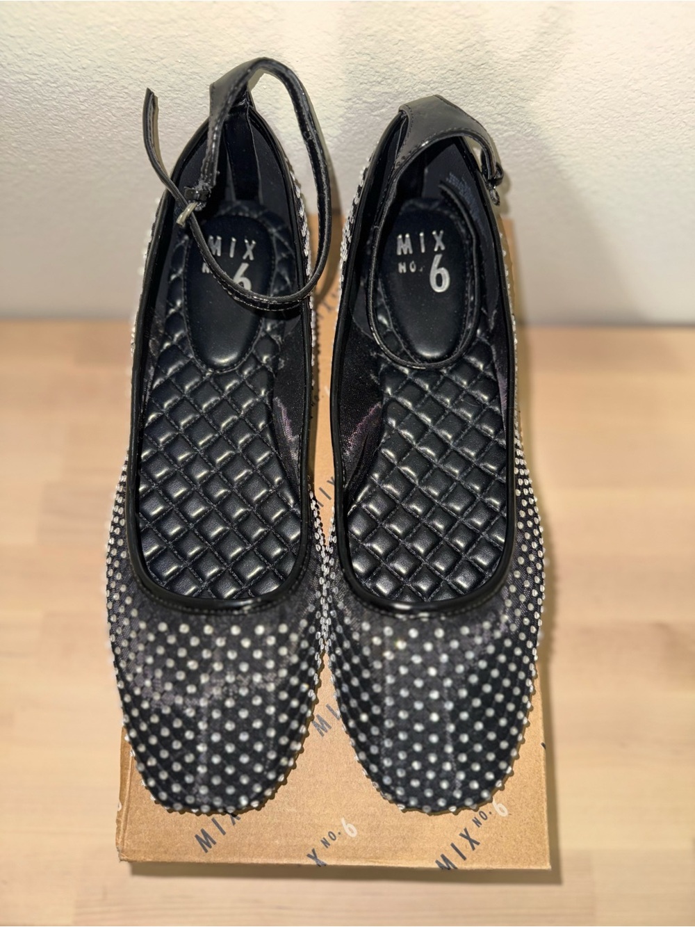 Mix No. 6 Black Crystal-Embellished Ankle-Strap Flats
